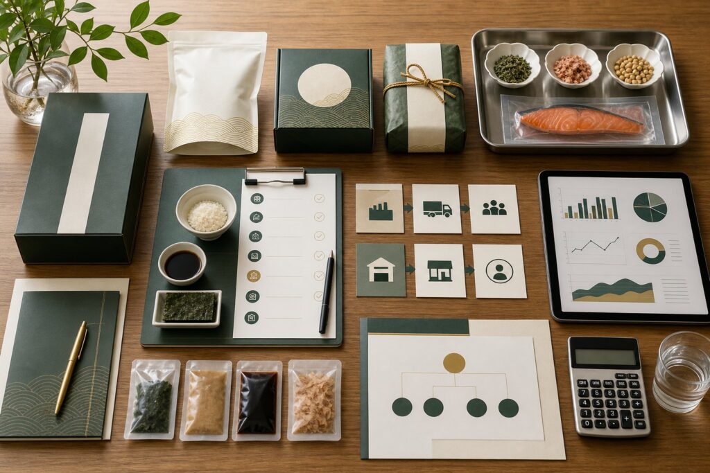食品会社の製品、品質管理、販路、財務資料を整理したテーブル