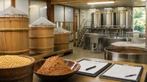 味噌製造M&Aをテーマにした発酵蔵と製造設備、事業承継資料のイメージ