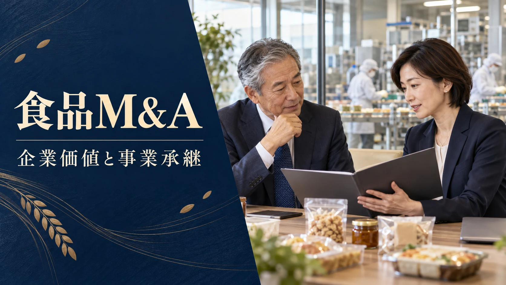食品M&Aによる売却・事業承継を相談する食品会社オーナーとアドバイザーのイメージ